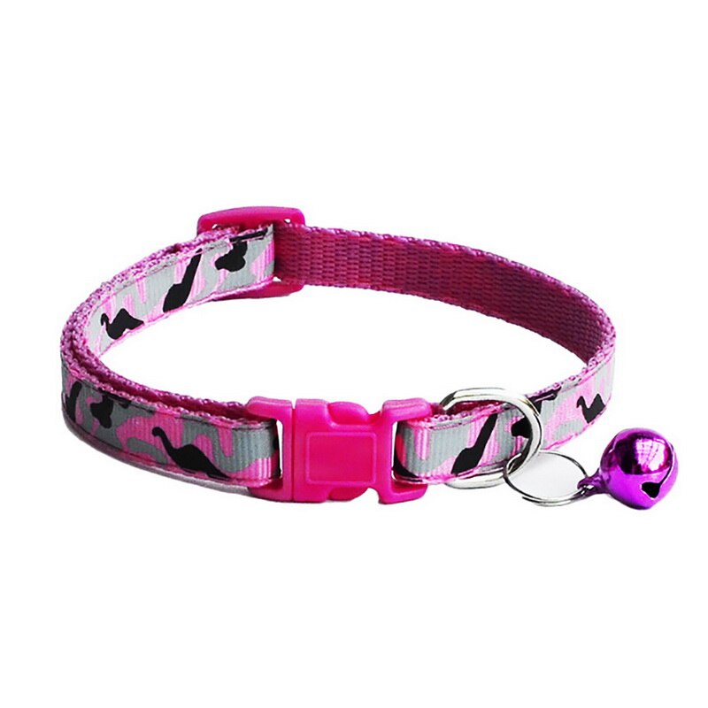 Colliers pour chiens et chats, collier camouflage en polyester avec clochette, collier réglable pour petit chien: Rose