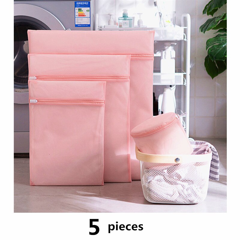 1 Set Mesh Wasmachine Waszak Met Meerdere Stijl Voor Wahing Kleding Opvouwbare Ondergoed Bra Sokken Wasgoed Wassen Tassen kit: Pure pink set