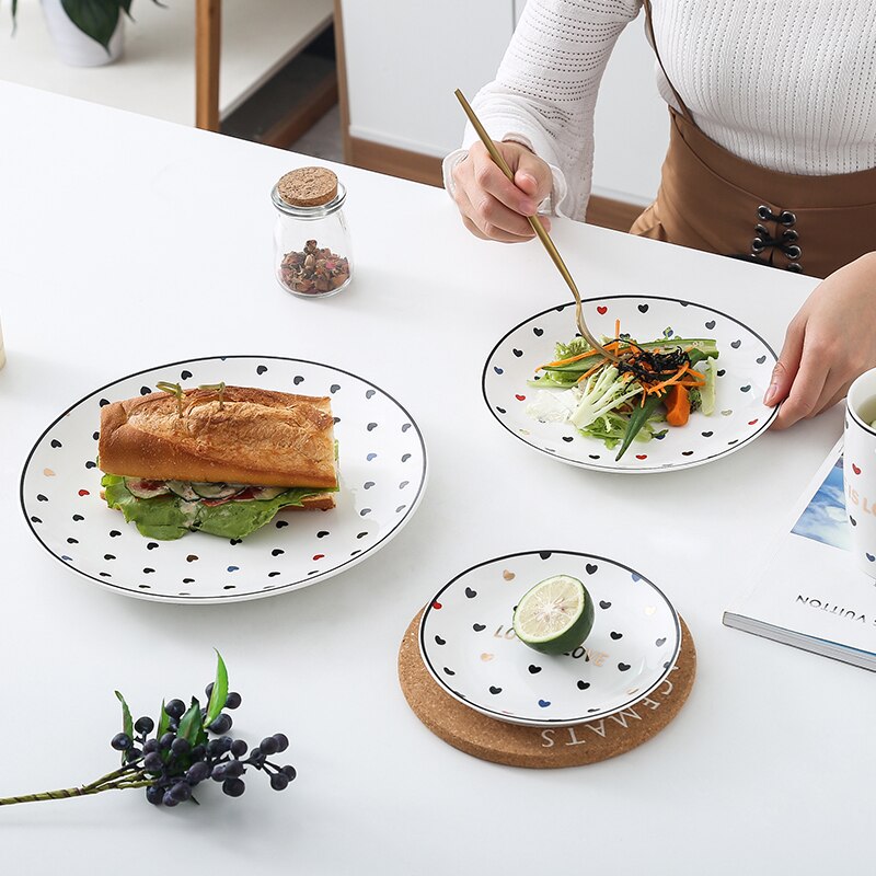 Heart patten 10 inch Dinner Plate set 8 inch ceramic cake plate porcelain 6 inch dessert dish set