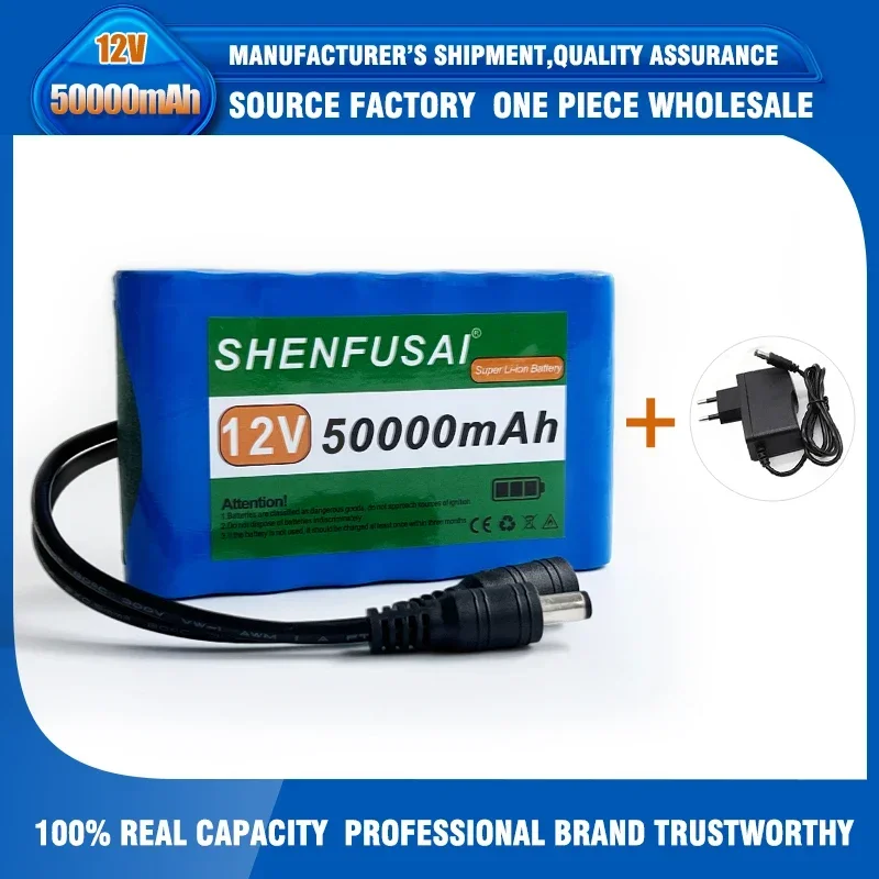 Portable Super 12V 50000mah Battery Rechargeable Lithium Ion Battery Pack Capacity DC 12.6v 30Ah CCTV Cam Monitor + Charger: Silver