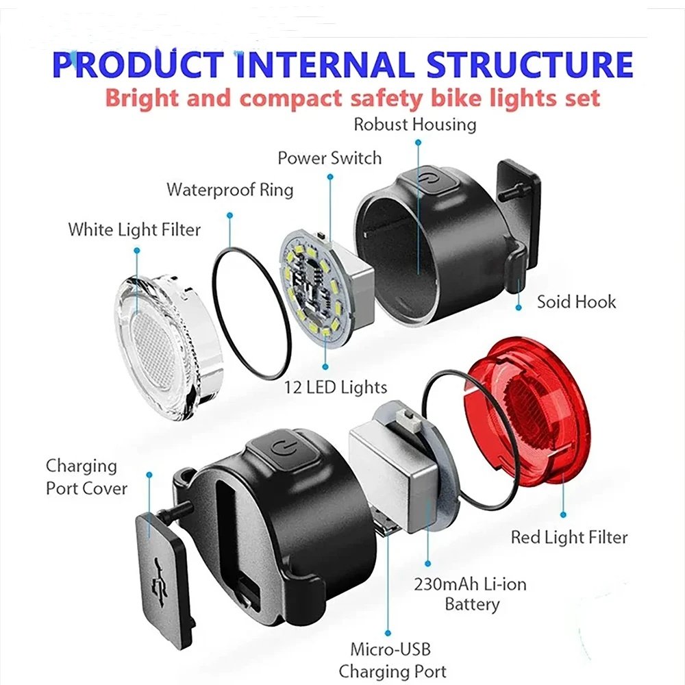 Fietslichtset USB Oplaadbare LED Fietskoplamp Achterlichten Nachtrijden Veiligheidswaarschuwing Achterlicht Fiets Voor Achter Lampen