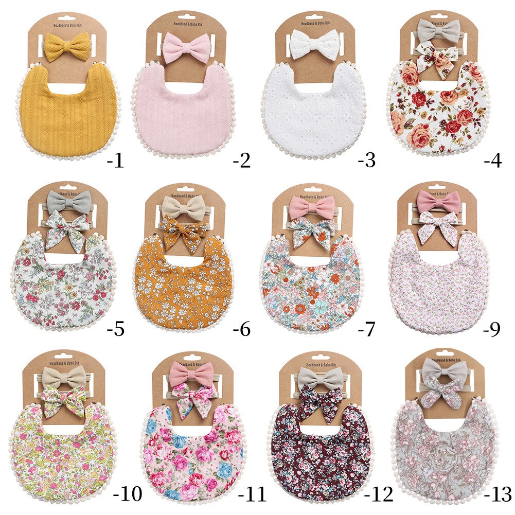 Baby Slabbetjes + Baby Hoofdbanden Set Katoen Bloemenprint Kant Burp Doeken Voor Baby Baby Spullen Pasgeborenen Baby Accessoires