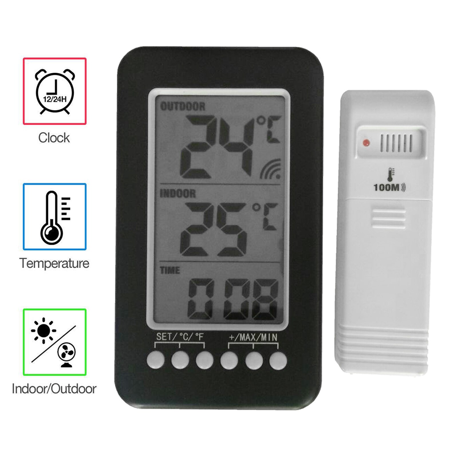 Draadloze Smart Indoor Thermometer Digitale Weerstation Wekker 12H/24H Display