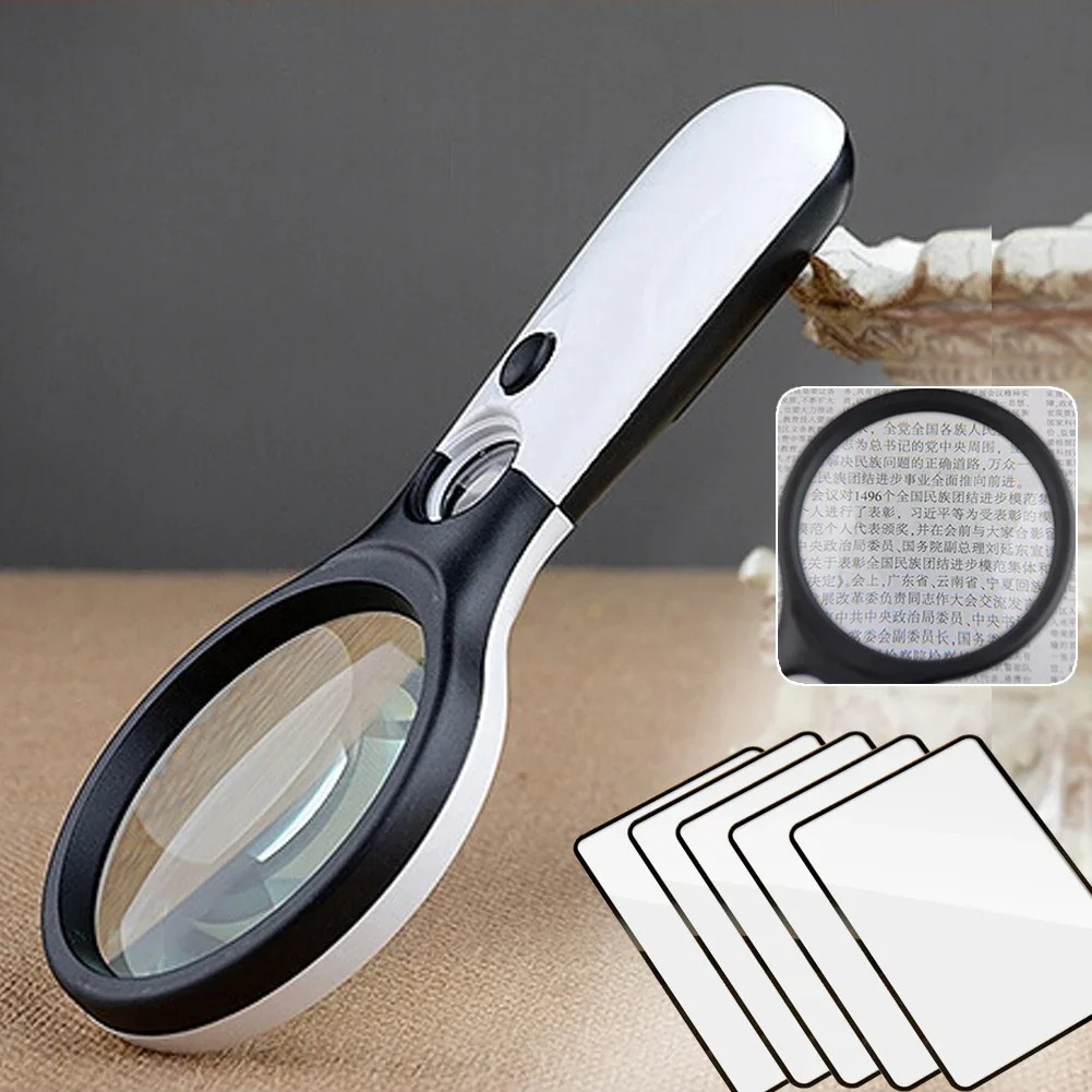 Wit vergrootglas Handheld 45X vergrootglas met 3 LED-licht voor het lezen van vergrootglas Sieradenloep