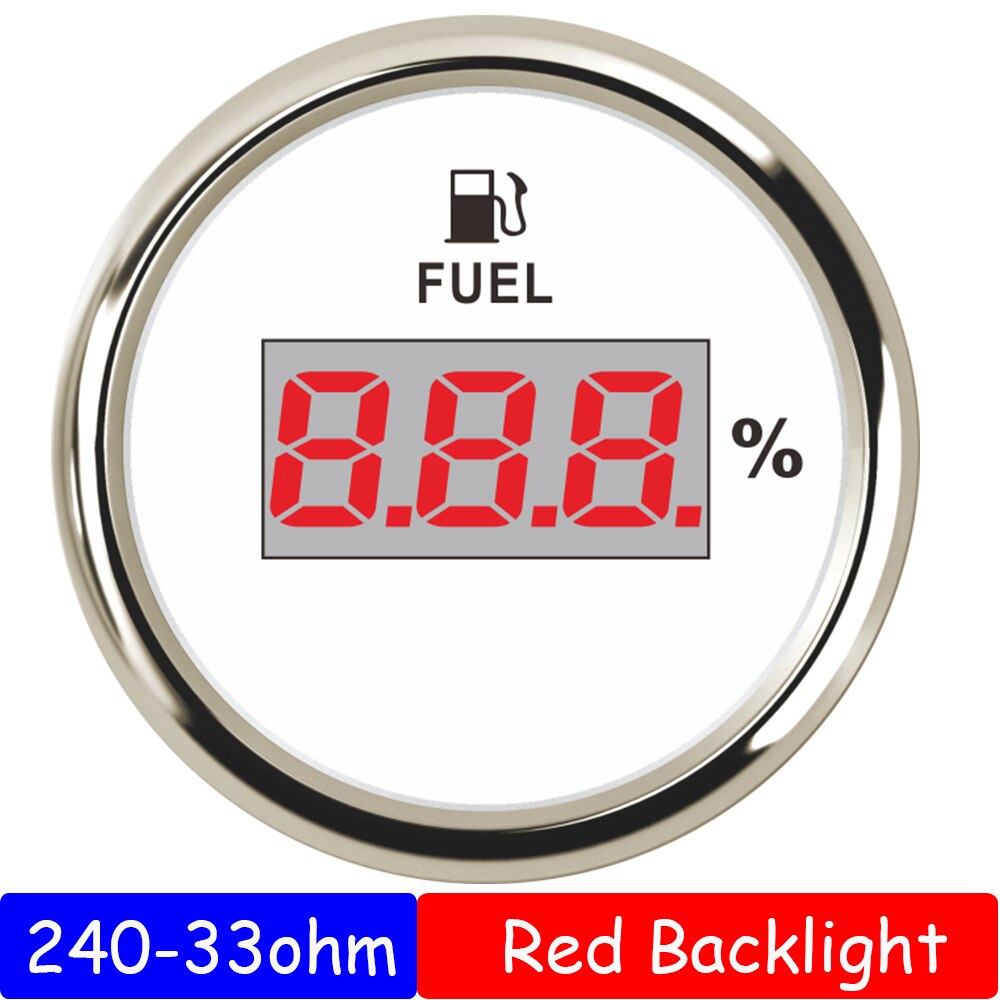 LED rojo 52mm indicador de nivel de combustible coche Metro 0-190 ohm 240-33ohm para del camión del coche del barco de RV de indicador de nivel de aceite LCD Display 9-32V: SW 240-33 ohm