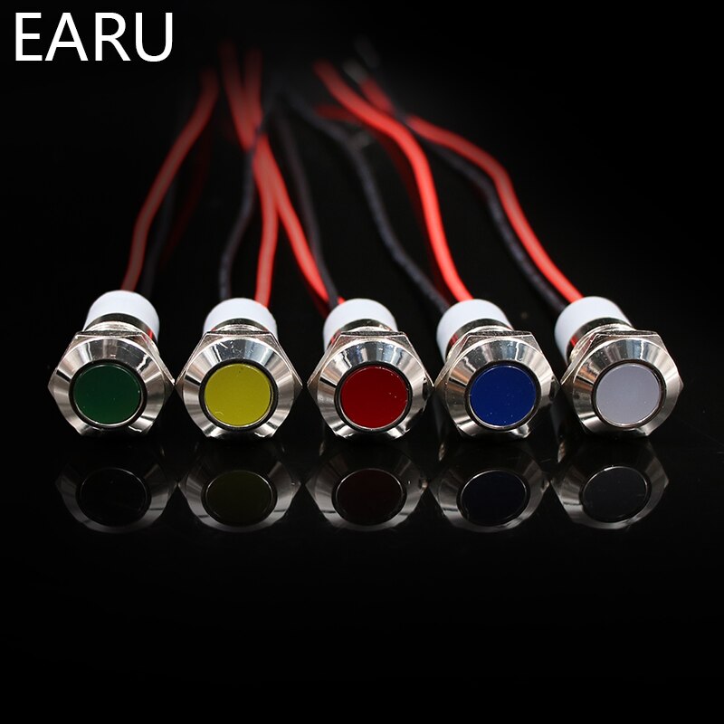 1pc 12mm Waterproof IP67 Metal Warning Indicator Signal LED Lamp Light Pilot 5V 6V 12V 24V 220V RedBlue Green Car Boat PC Power