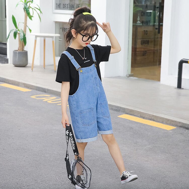 Mono vaquero holgado para niños y niñas, pantalones cortos para adolescentes, pantalones vaqueros de verano, monos, Pantalones