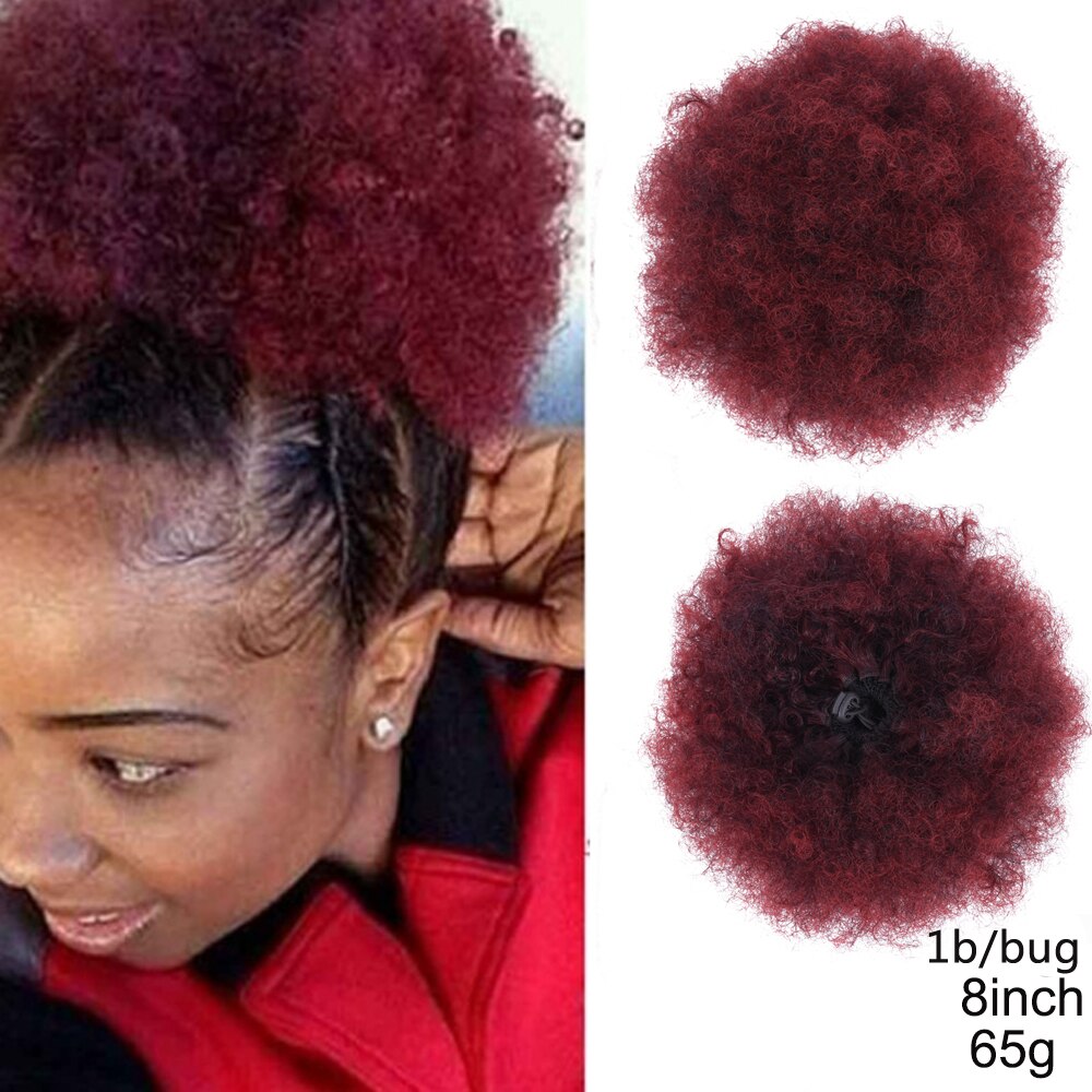 Extension chignon cheveux crépus, postiche synthétique afro, coiffure boule frisée, fixation par clips, 8 pouces: 8 inch color 1b bug
