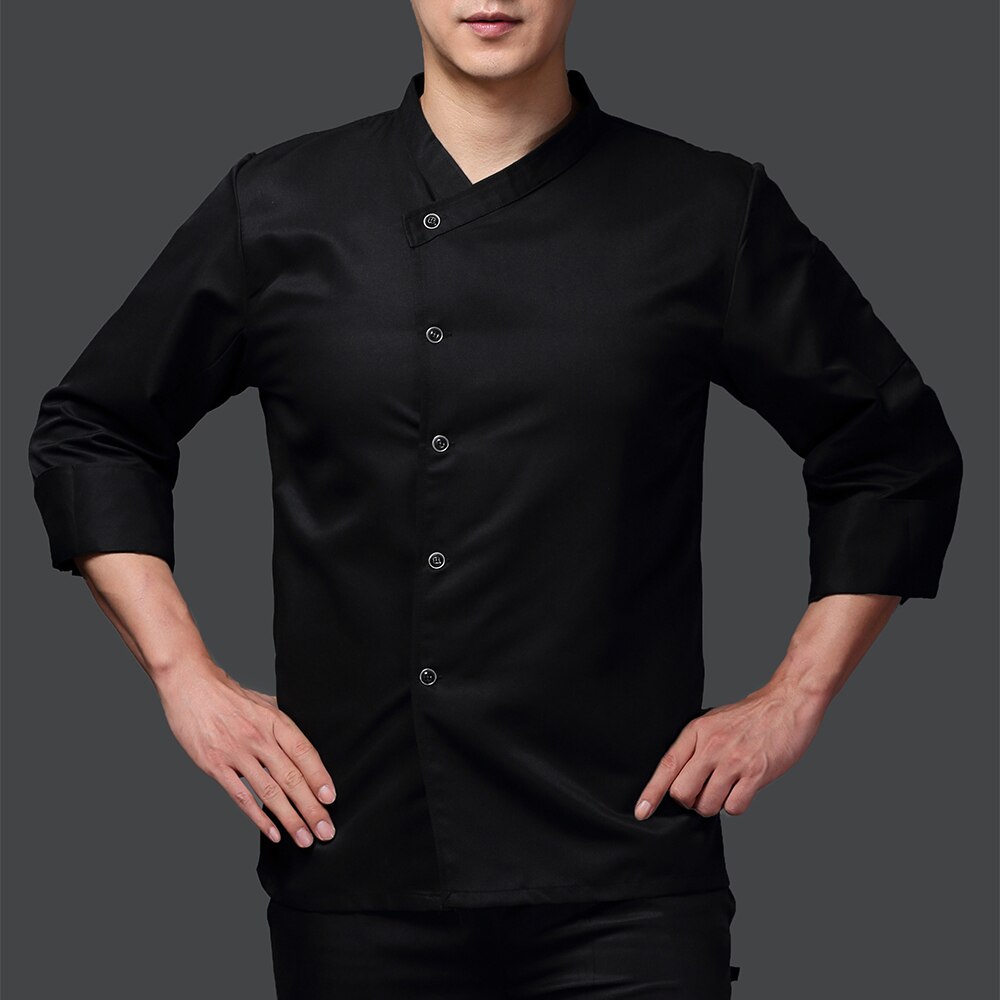 Andningsbar Casual Kockjacka - Kök Catering Restaurang Service Uniform Broderad Bakarbetsuniform: Svart kock kostym / M
