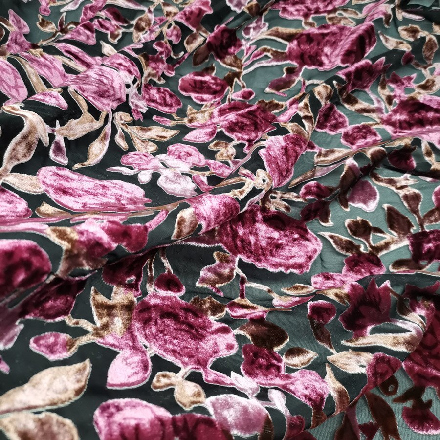 Flocked Velvet Rose Fabric DIY Rayon Velvet Fabric burn out qualified shirt Wedding Decoration Material 1 Yard