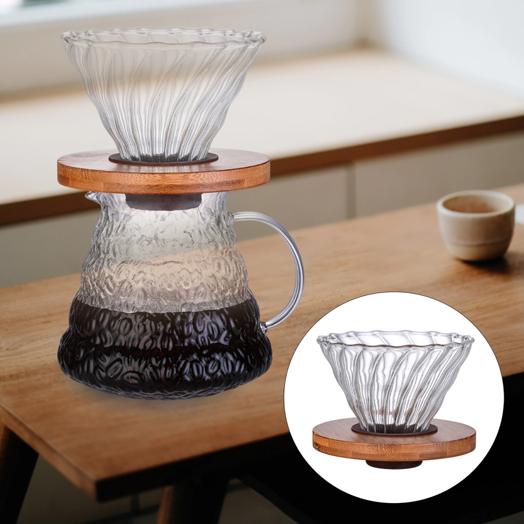 Reusable Glass Coffee Filter Cup Homemade Over Funnel Coffee Maker with Wood Holder Home Coffee Fresh Filter