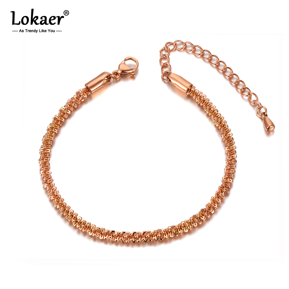 Lokaer Original Stainless Steel Charm Strand Bracelets Bangle For Women Girls Bohemia Trendy Chain & Link Bracelet B20032