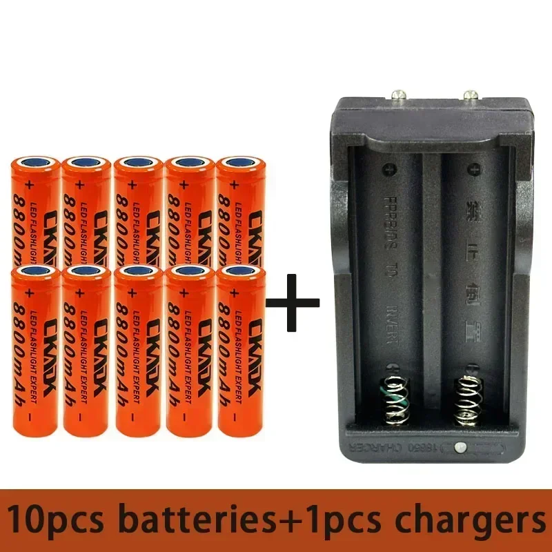 100% Original 18650 3.7V 8800mAh Rechargeable Lithium Battery with 10A Discharge, Suitable for 18650 Battery+charger: Pink