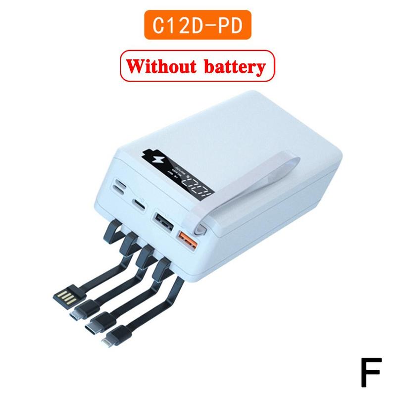 12*18650 Batterij Opbergdoos Met 4 Kabel Pd Snelle Qi Battery Charger Box Opladen 18650 Draadloze Power Bank houden N0k9: F