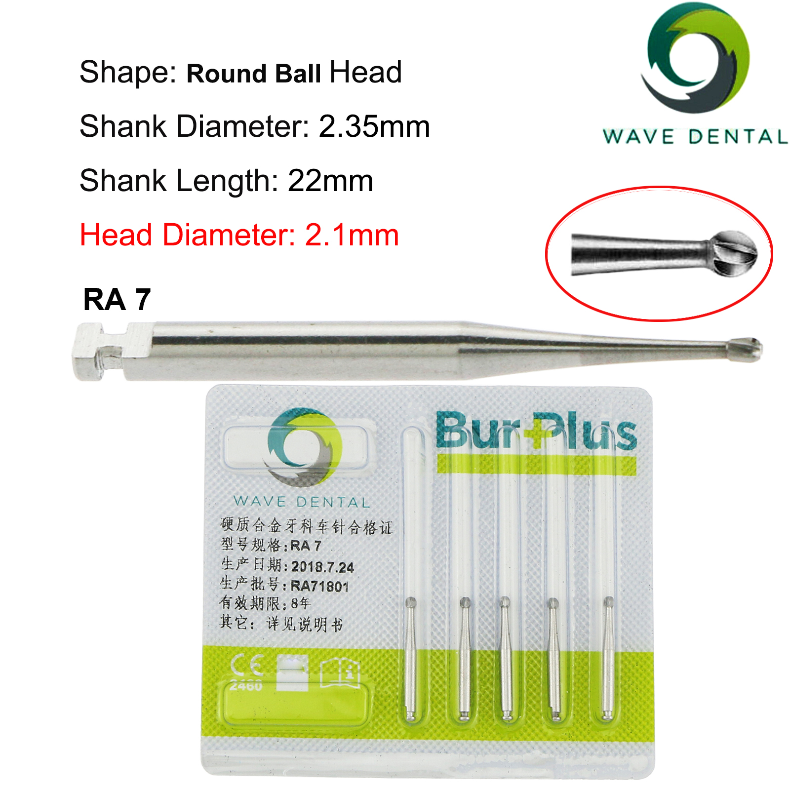 Fresas de carburo de tungsteno Dental WAVE, taladro Dental de cabeza redonda, fresas de implante RA SURG para pieza de mano de baja velocidad, herramientas de dentista, 5 unids/pack: Oro