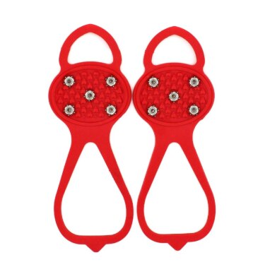 Universal Anti-Slip Gripper Spikes Crampons Grippers Over Shoe Durable Cleats Elasticity Perfect for Winter Sports Equipment: Red / L(42-46)