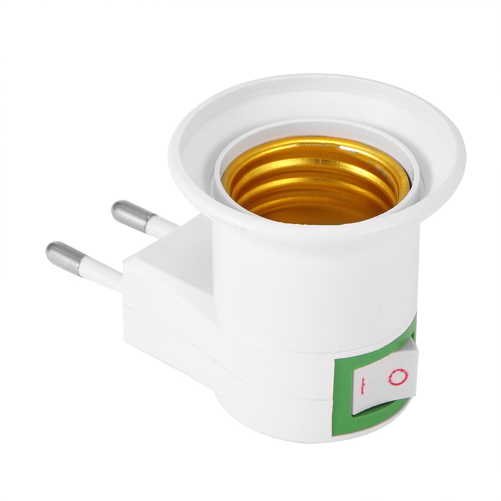Adaptador de iluminación LED E27 con enchufe a la UE, adaptador de encendido/apagado para lámpara de bombilla, Blanco práctico, , 1 ud.
