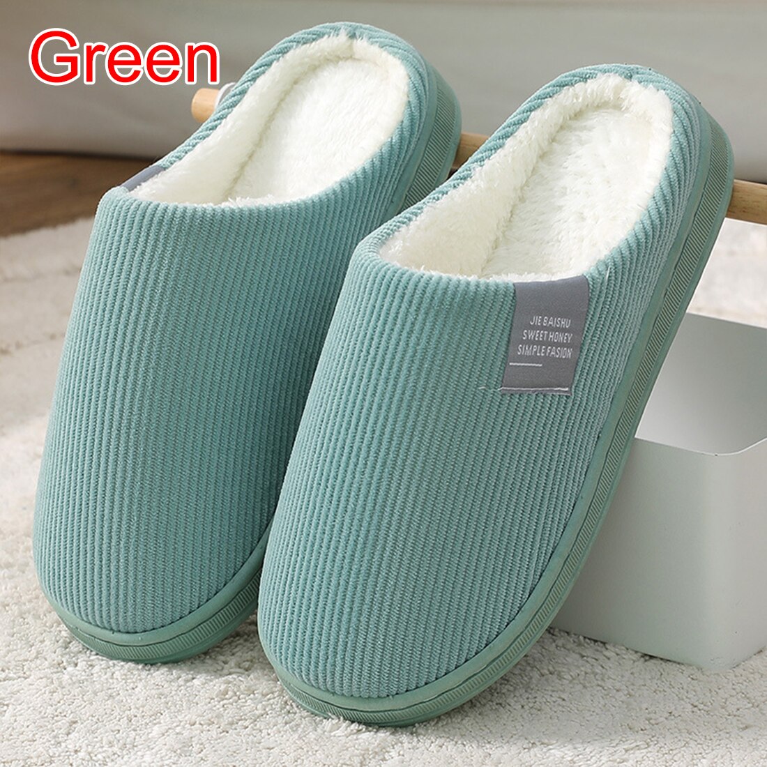 Winter Vrouwen Thuis Slippers Cartoon Kat Schoenen Antislip Zachte Liefhebbers Mannen Warm Huis Slipper Indoor Slaapkamer Koppels Vloer schoenen: green / 36-37
