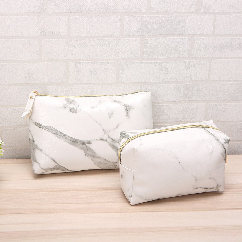 bolso de cosméticos Simple de mármol blanco de la cremallera bolsa de maquillaje de las mujeres de belleza portátil Sr. & Sra. pareja aniversario viaje suyo y suya de chica bolsa Necessarie