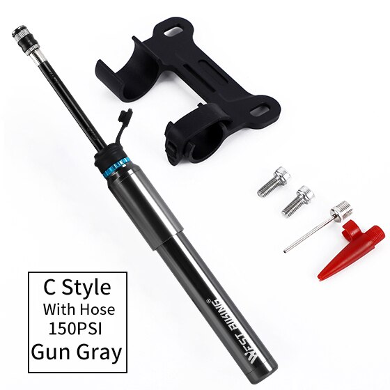 WEST BIKING 160 PSI Portable Mini Bicycle Pump MTB Mountain Bike Pump High Pressure Cycling Hand Air Pump Ball Tire Inflator: C Gun Gray 150PSI