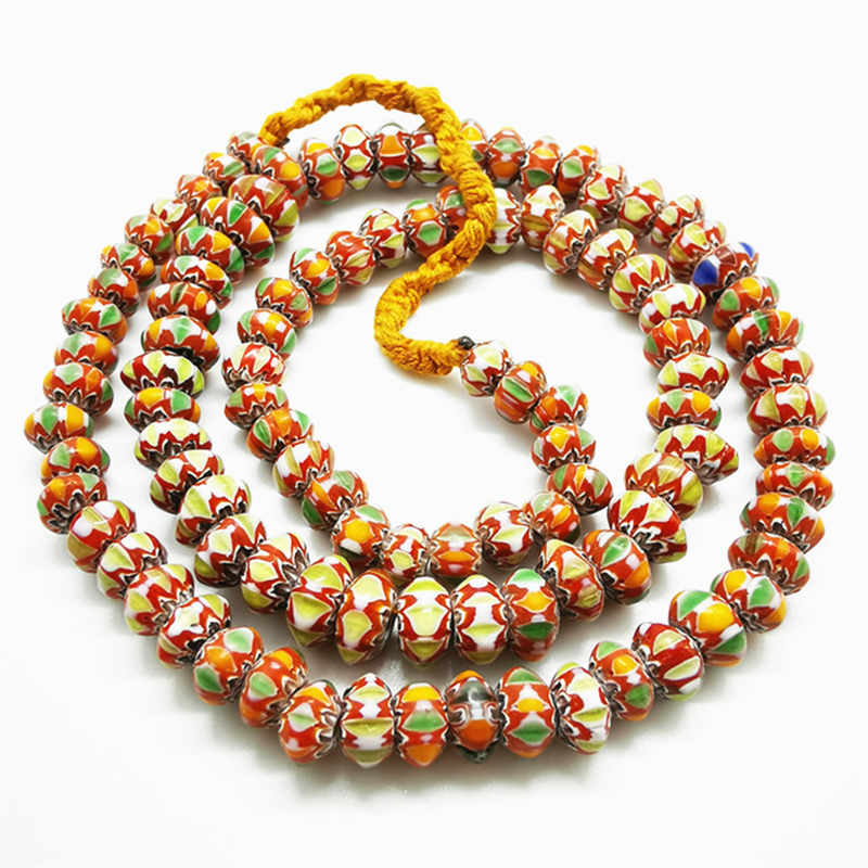 Népal fait à la main Acient verre coloré arc-en-ciel disque perles brin tibétain Lampwork collier de perles TSB0186