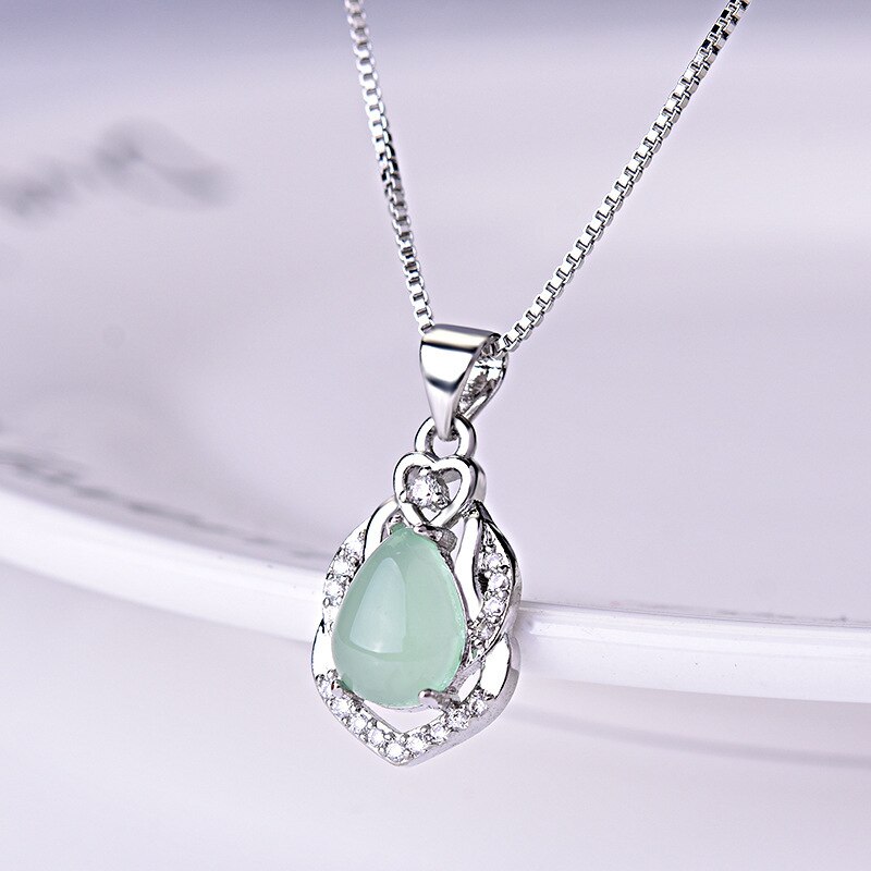 Natürliche Licht Grün Jade Anhänger Halskette 925 Silber Jadeit Chalcedon Amulett Charme Schmuck für Frauen Ihre