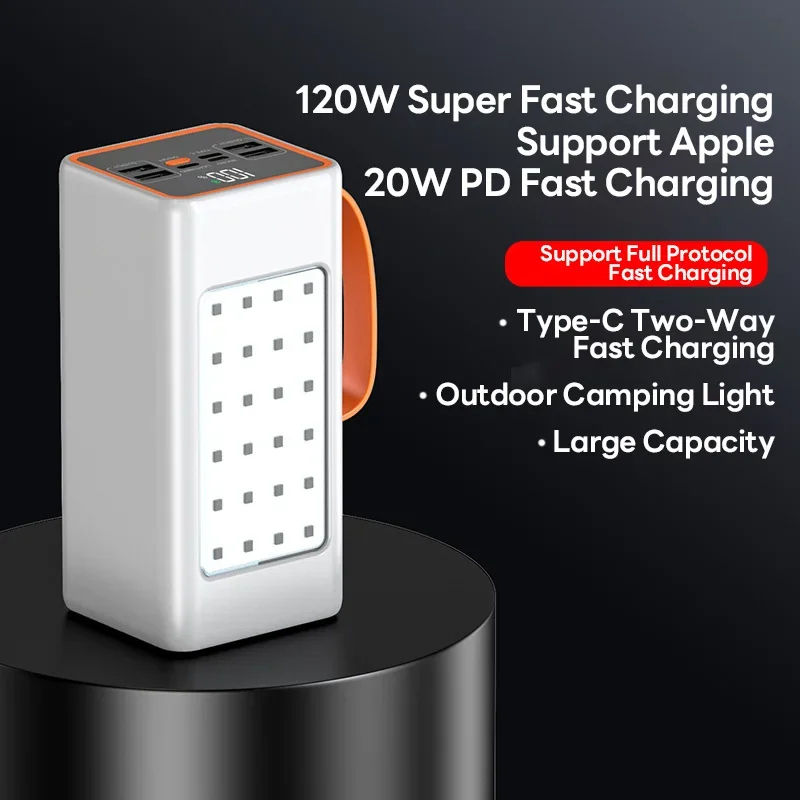 Powerbank 200000 mah, 120w schnellladefunktion, tragbarer draussen-lader, wasserdichter akku, Dual-usb-ladefunktion mit LED-beleuchtung