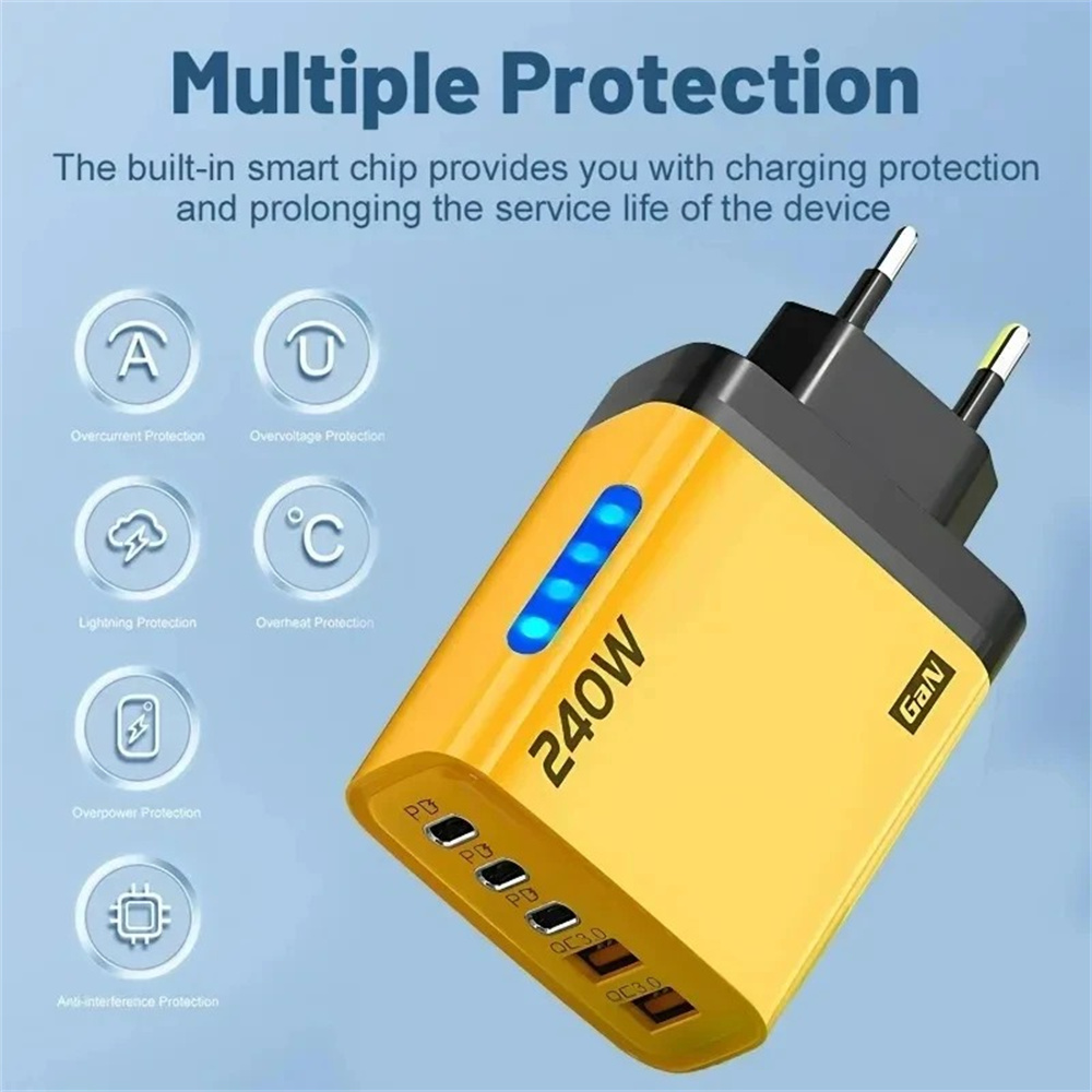 240w pd-oplader usb-c pd-oplader snellader 3.0 gan usb-oplader 5 in 1 snellader voor telefoons voedingsadapter type-c kabel