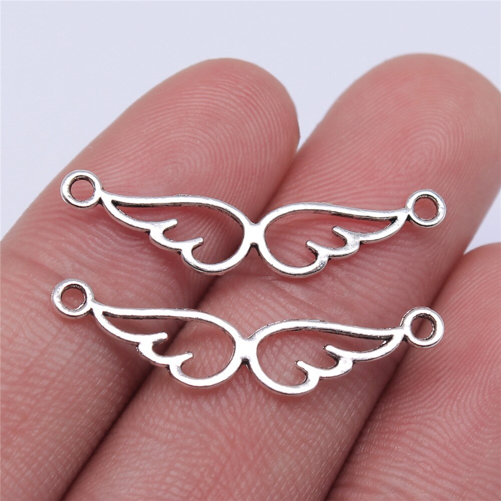 40pcs Angel Wings Connector Charms For Jewelry Making Wing Charms DIY Handmade Tibetan Finding Jewelry: SILVER PLATED