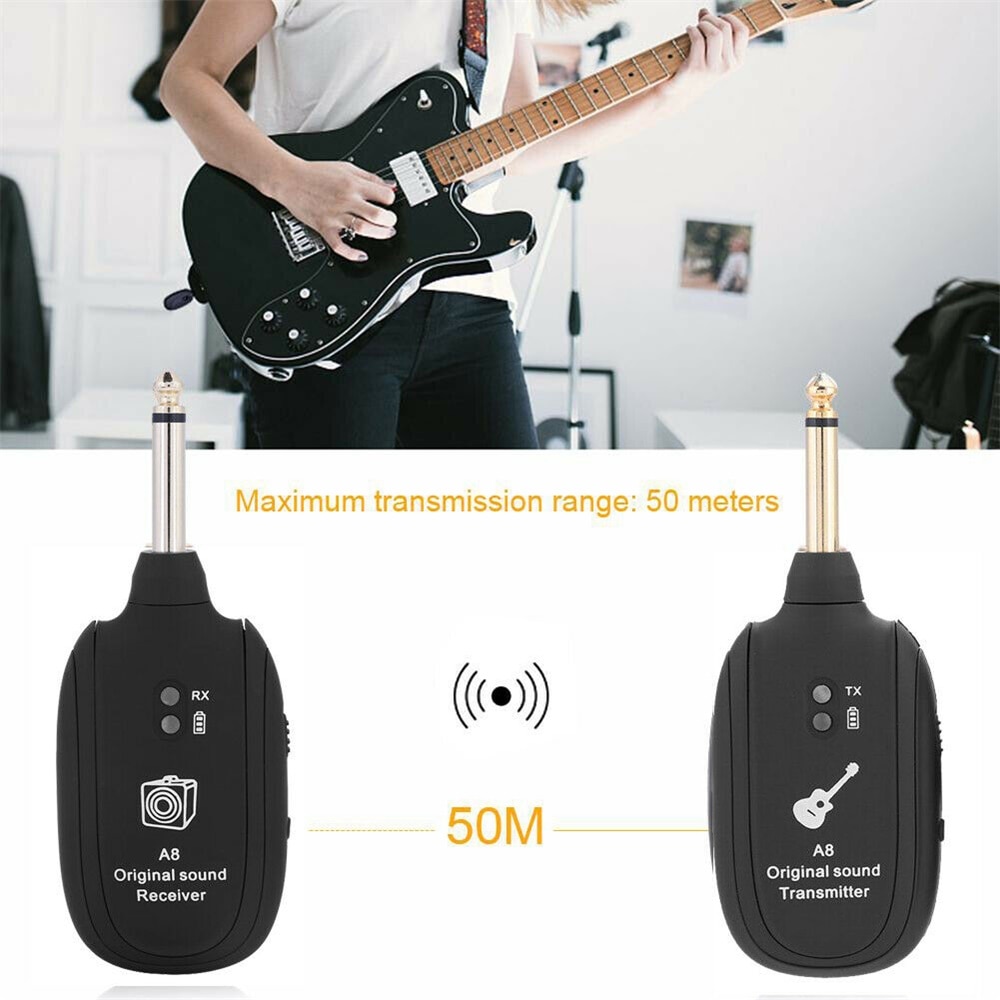 A8 guitar trådløs system sender modtager indbygget genopladelig trådløs guitar sender