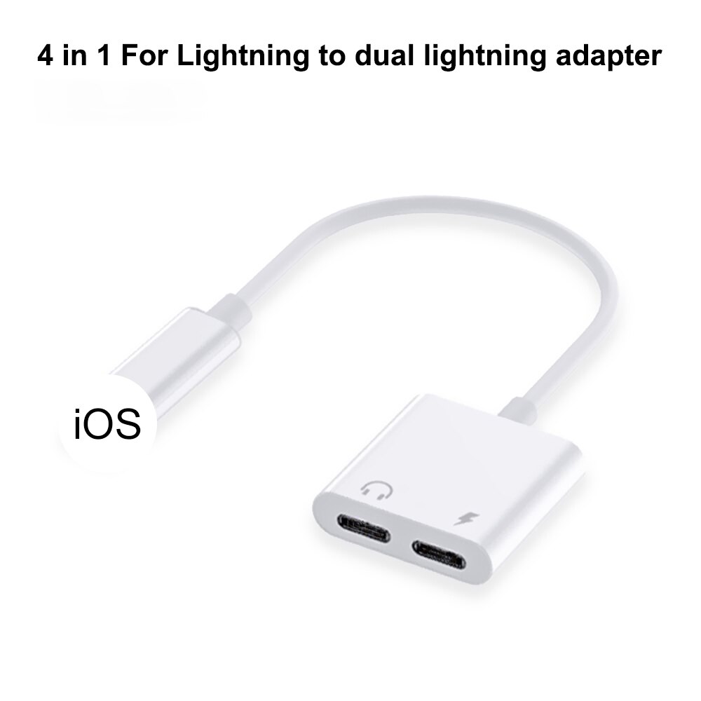 2 In 1 Audio Adapter Charging Earphone Cable For iPhone 11 12 Pro Max xXS Aux Jack Headset Lighting 3.5mm To Headphone Splitter: Double Lighting 1