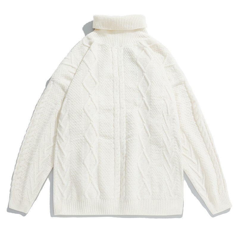 Pull Jacquard à motif Argyle pour homme, pull classique à manches longues et col roulé, Style japonais, ample, en tricot, collection automne-hiver, H4038: H4038 White / L