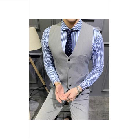 Men's Classic Formal Business Slim Fit Chain Dress Vest Suit Tuxedo Waistcoat Mens Wedding Vest: Light gray(Only vest / XXXL