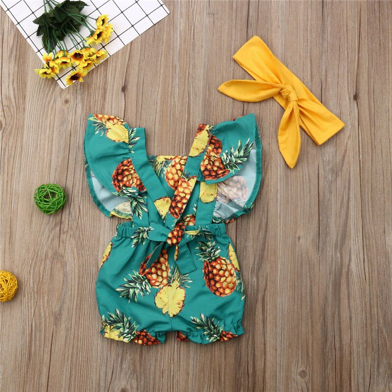 Pasgeboren Peuter Baby Meisjes Ruches Rompertjes Zomer Kant Bloem Baby Meisjes Kleding Kids Jumpsuit Playsuit Hoofdband Outfits