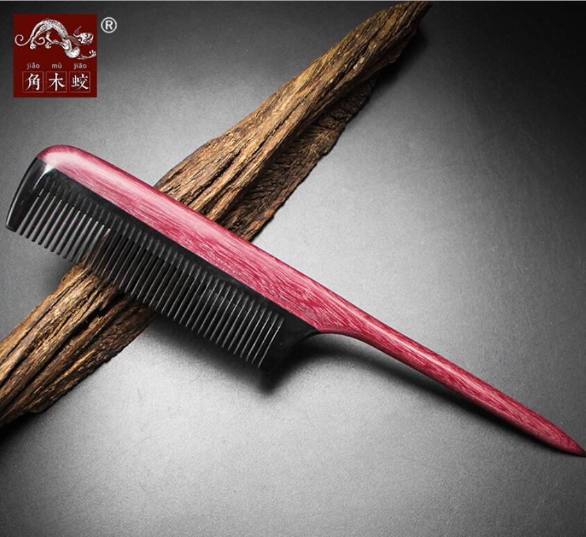 100% Natural Green Sandalwood Handmade Horns wooden comb Dense teeth, pointed tail hair care comb