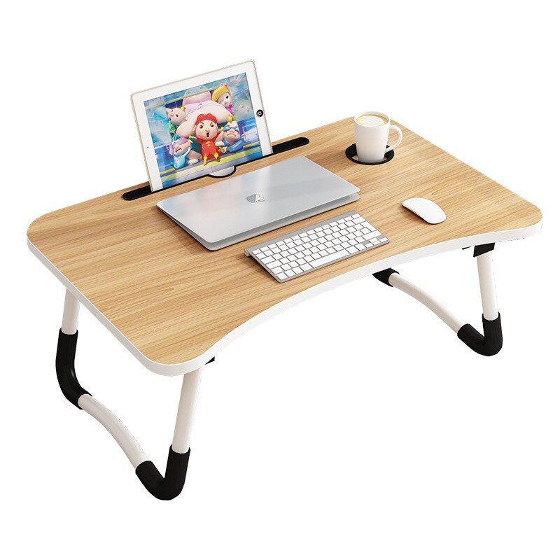 Mesa plegable para ordenador portátil con agujero en la ranura, escritorio portátil para cama, sofá, mesa de estudio: wood