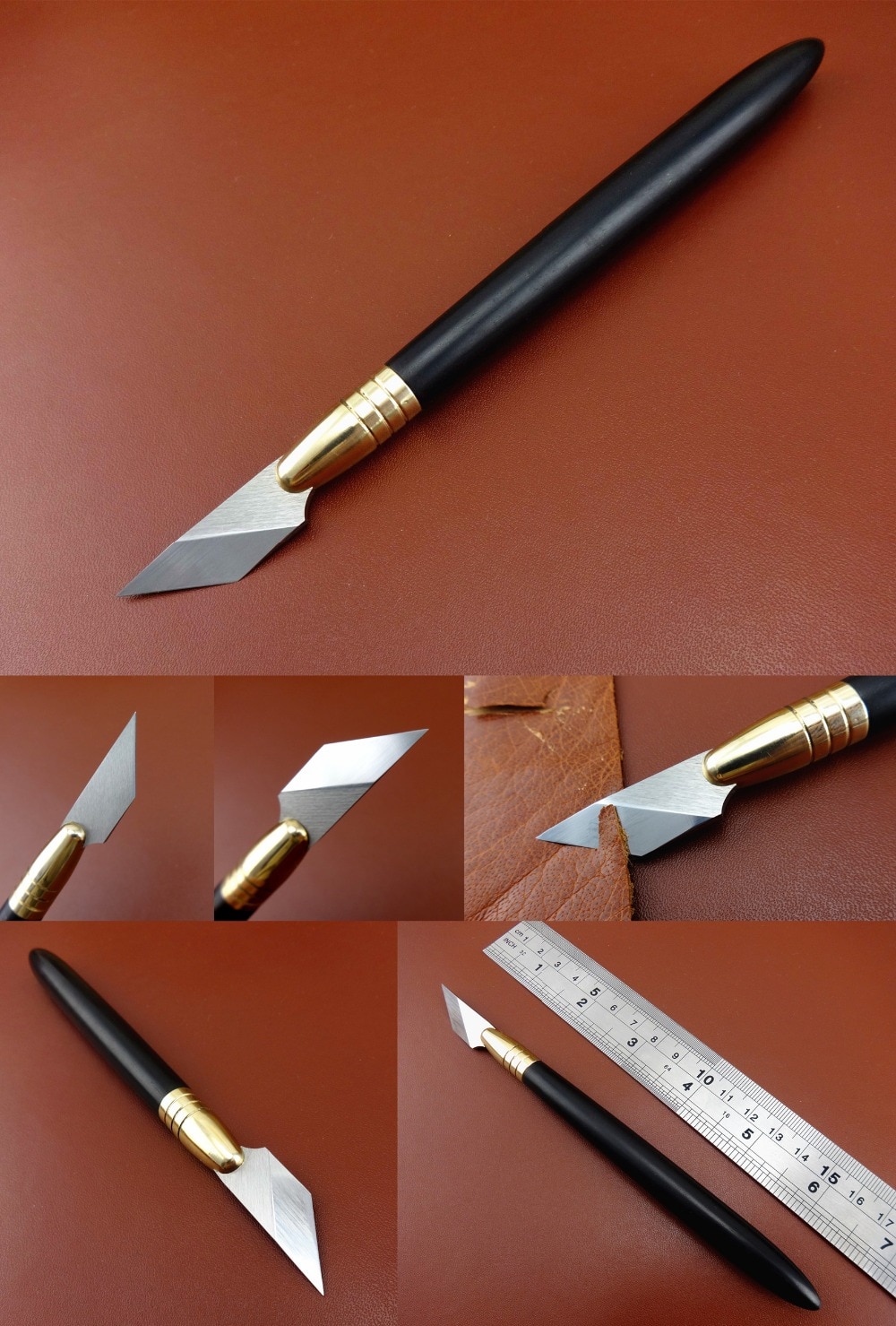 Een Lederen Craft Zwitserse Rvs Precisie Carving Cut Cutter Mes Pen Tool-Creaser Groover Skiver Beveler Priem Slicke
