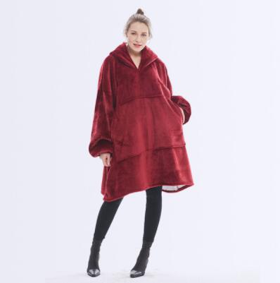 Manta cálida con mangas para invierno, 6 colores y Sudadera con capucha de felpa de 850 gramos, mantas para vestir al aire libre: red