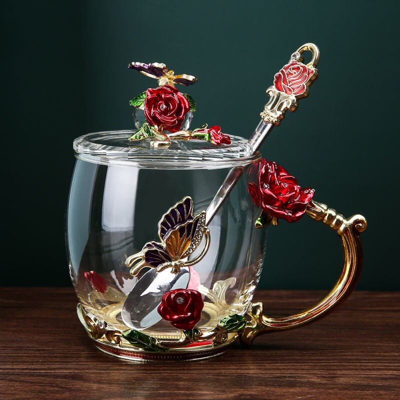 Home water cup heat-resistant glass tea cup coffee cup flower tea cup wine glasses whiskey glass water bottle: F330ml