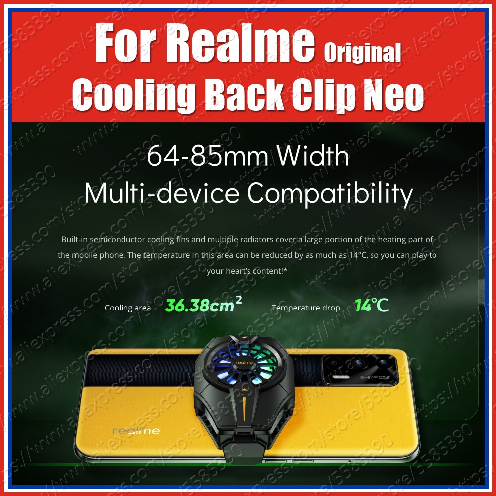 Originele Realme Cooling Terug Clip Neo Vloeibare Snelle Koeling Ventilator Voor Realme Narzo Gt Neo 2T Q3 Pro 8 pro 8S 8i X7 Pro C25