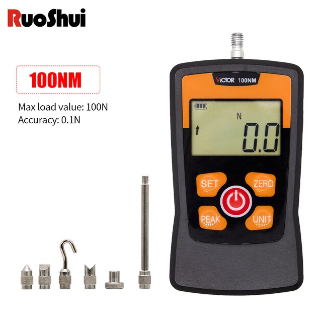 Digital Force Gauge Spring Push Pull Gauge Portable Push Pull Tester Measuring Instrument Dynamometer 500N Force Test Equipment: 100N