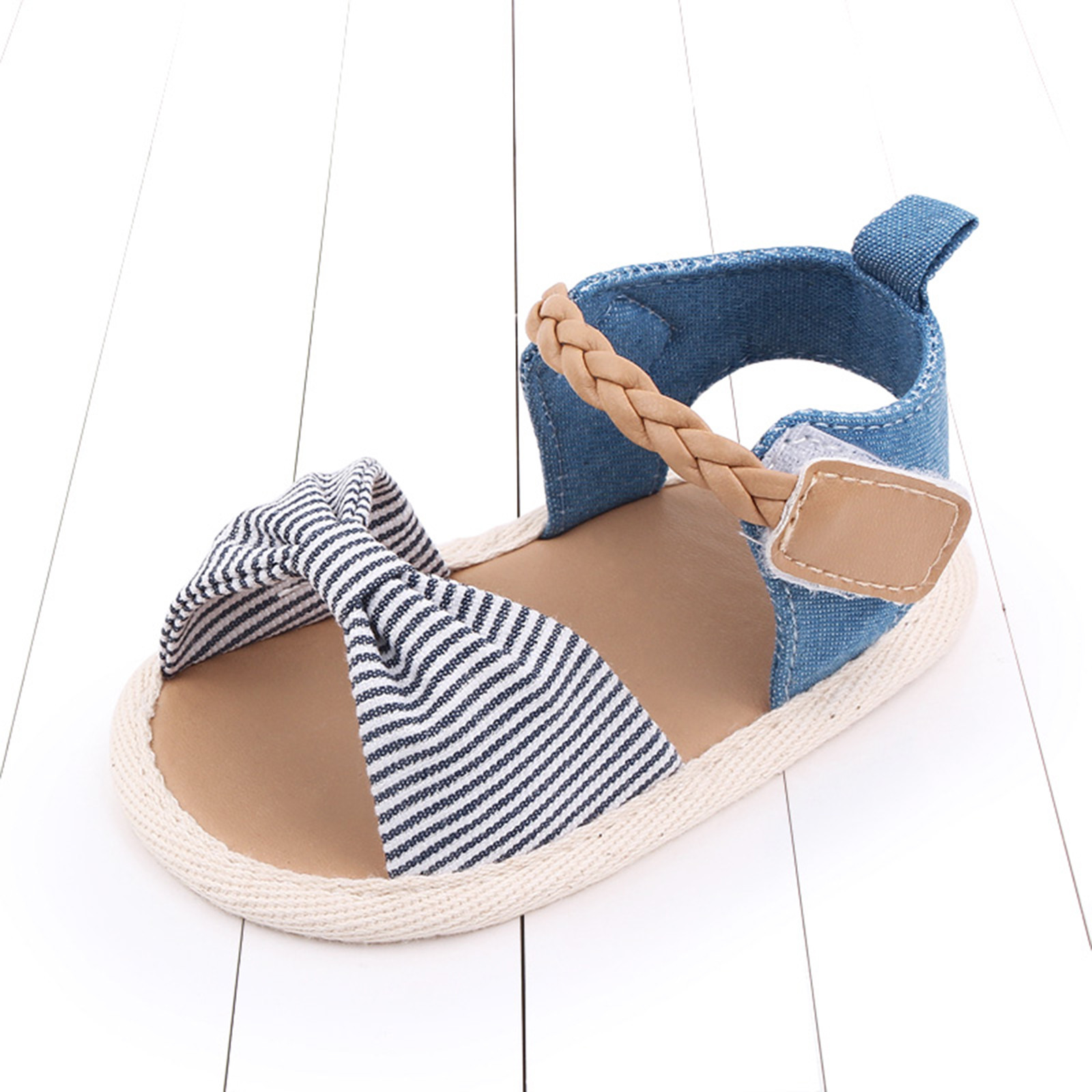 Neonate ragazzi a strisce Bowknot scarpe da bambino scarpe da spiaggia sandali scarpe romane fiocco a strisce scarpe da spiaggia sandali Prewalker