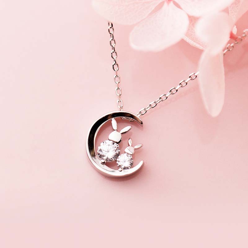 1pcs Moon Rabbit Pendant Necklace Cute Women Animal Collarbone Chain Accessories Jewelry Girl