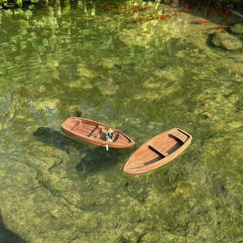 Handgemaakte houten boot decoratie mini drijvende boot model landschapsarchitectuur vissersboot aquarium vijver decoratie aquarium accessoires