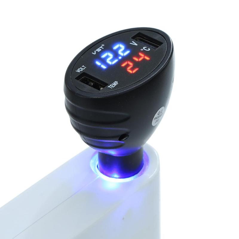3in1 12 V/24 V Auto Digitale Voltmeter Auto Dual USB Car Charger Temperatuur Volt Meter Gauge