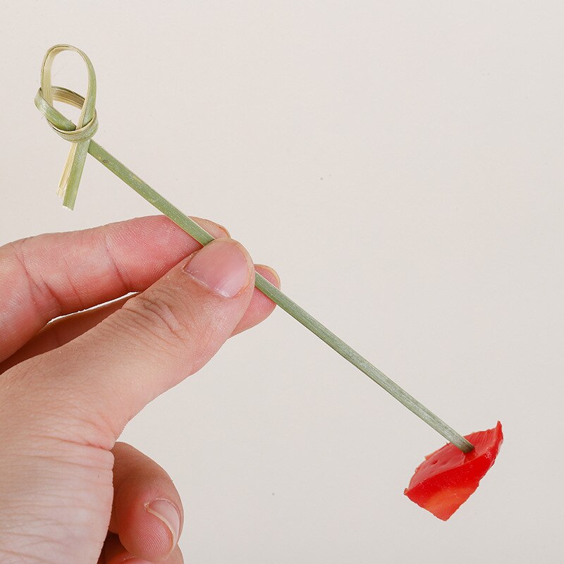 100Pcs Disposable Bamboo Tie Knotted Skewers Twisted Ends Cocktail Food Fruit Picks Fork Sticks Buffet Cupcake Topper