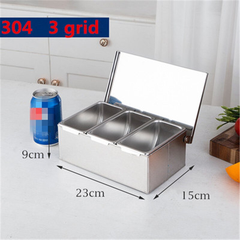 304 Stainless Steel Seasoning Box Hotel Restaurant chef Seasoning Box With Lid Storage Box Household Seasoning Tank: 3 grid