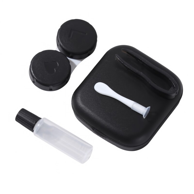 Mini étui à lentilles de Contact Portable de poche 1 pièce, facile à transporter, boîte de rangement de beauté pour pupille, conteneur à miroir, Kit de voyage, Style mignon: Black