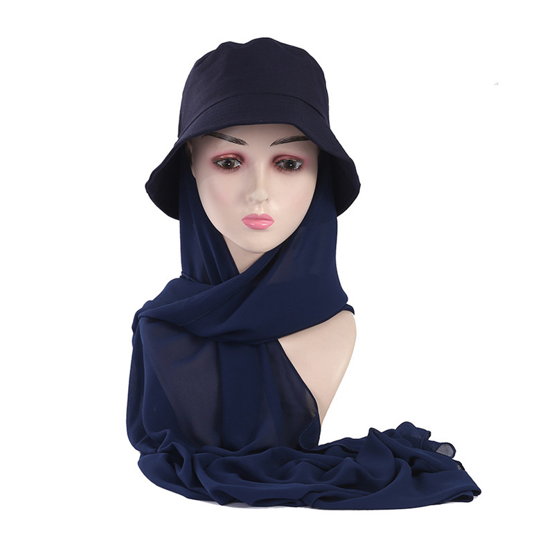 Chapeau avec Hijab en Mousseline de Soie pour Femme Musulmane, Casquette de dehors d'Été, Prêt à vitation, Hijab Instantané, Écharpe de Sauna Islamique, , E27: Lce gris