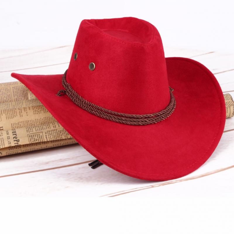 Western Sun Shield Unisex Cowboy Casual Artificial Leather Hat Wide Cowboy Hat: Red